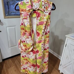 Sleeveless Tropical Print Shirt Dress - Lime & Pink